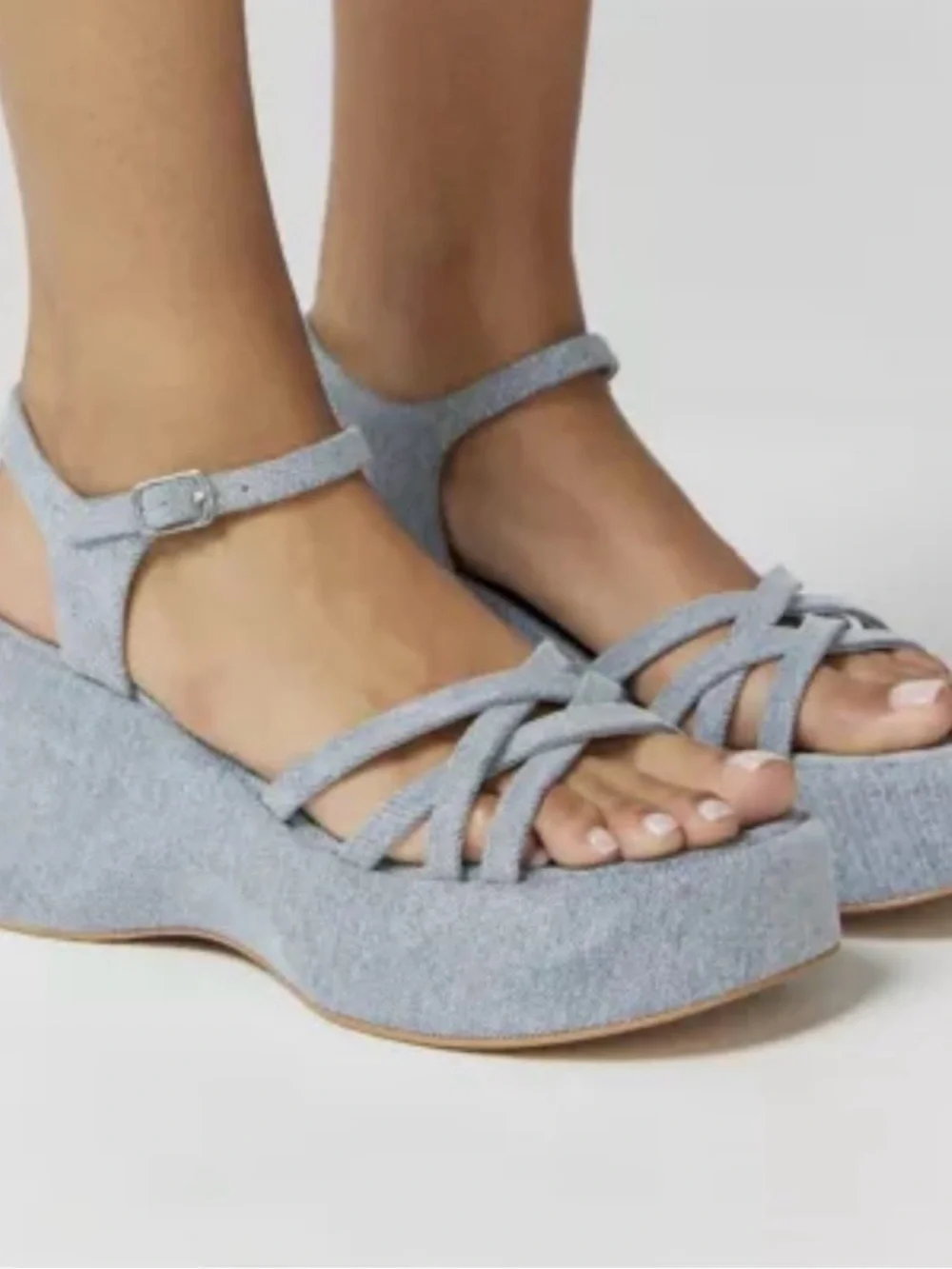Steve Madden Crazy 30 Denim Platform Wedge Sandals Sz 11